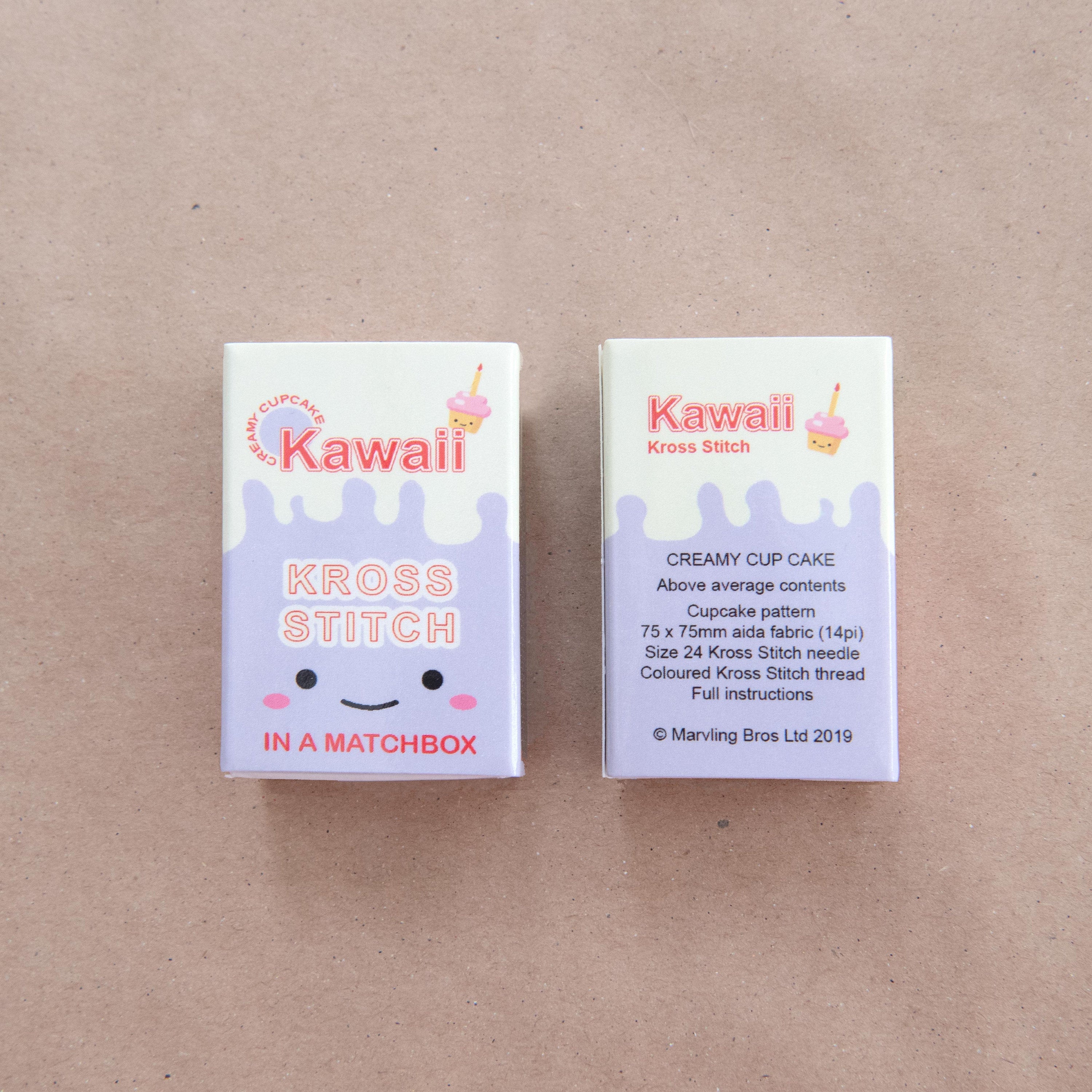 Mini Cross Stitch Kit With Kawaii Cup Cake In A Matchbox