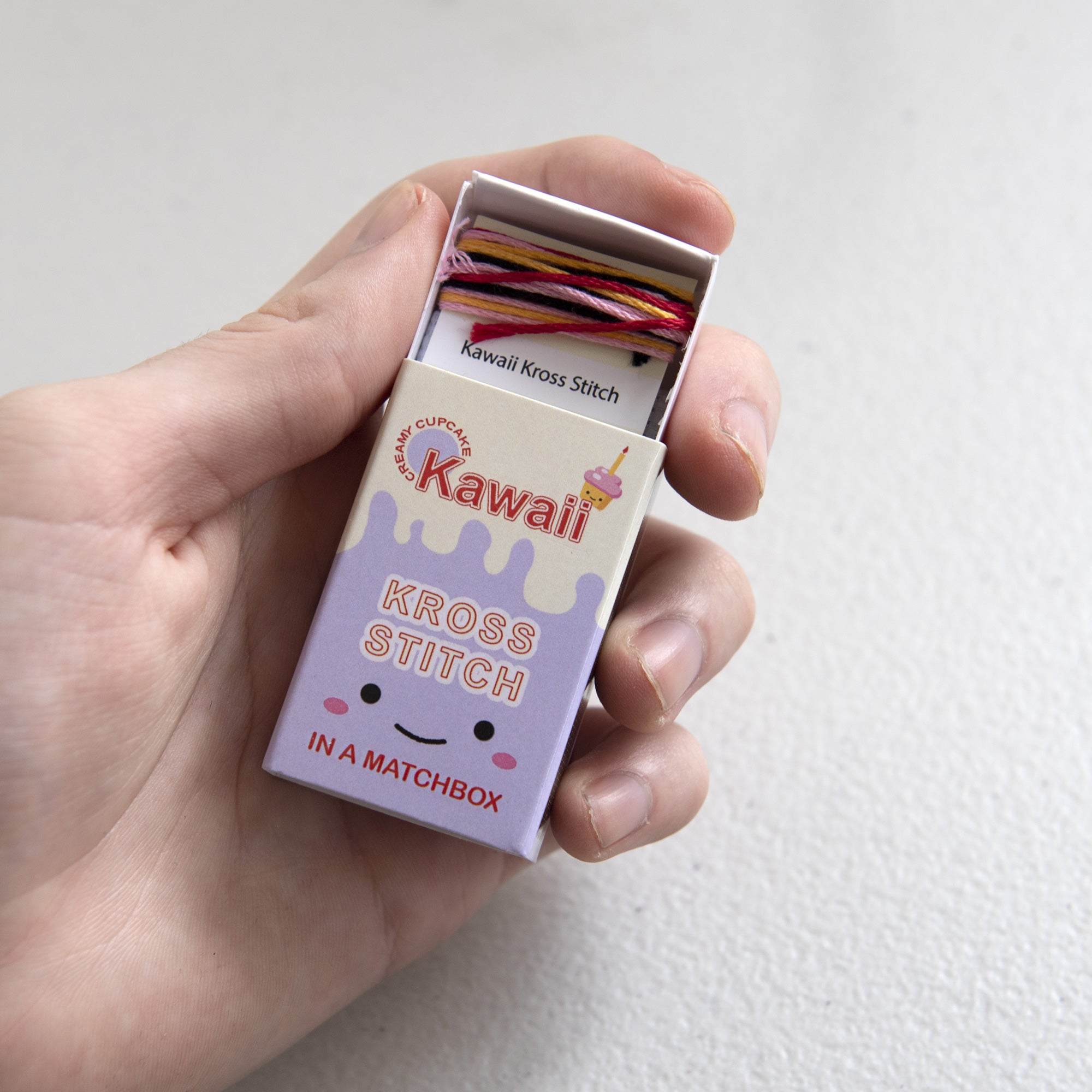 Mini Cross Stitch Kit With Kawaii Cup Cake In A Matchbox