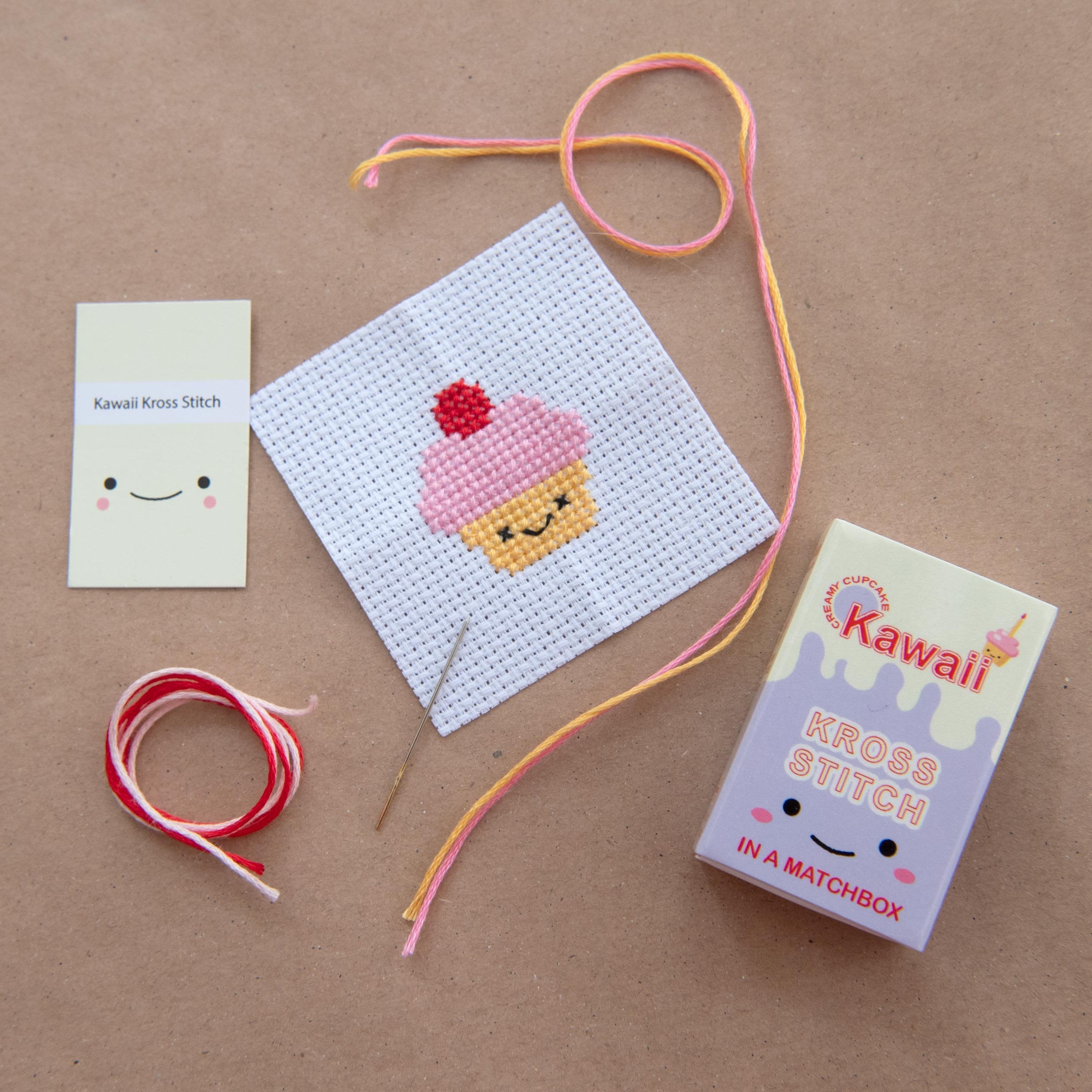 Mini Cross Stitch Kit With Kawaii Cup Cake In A Matchbox