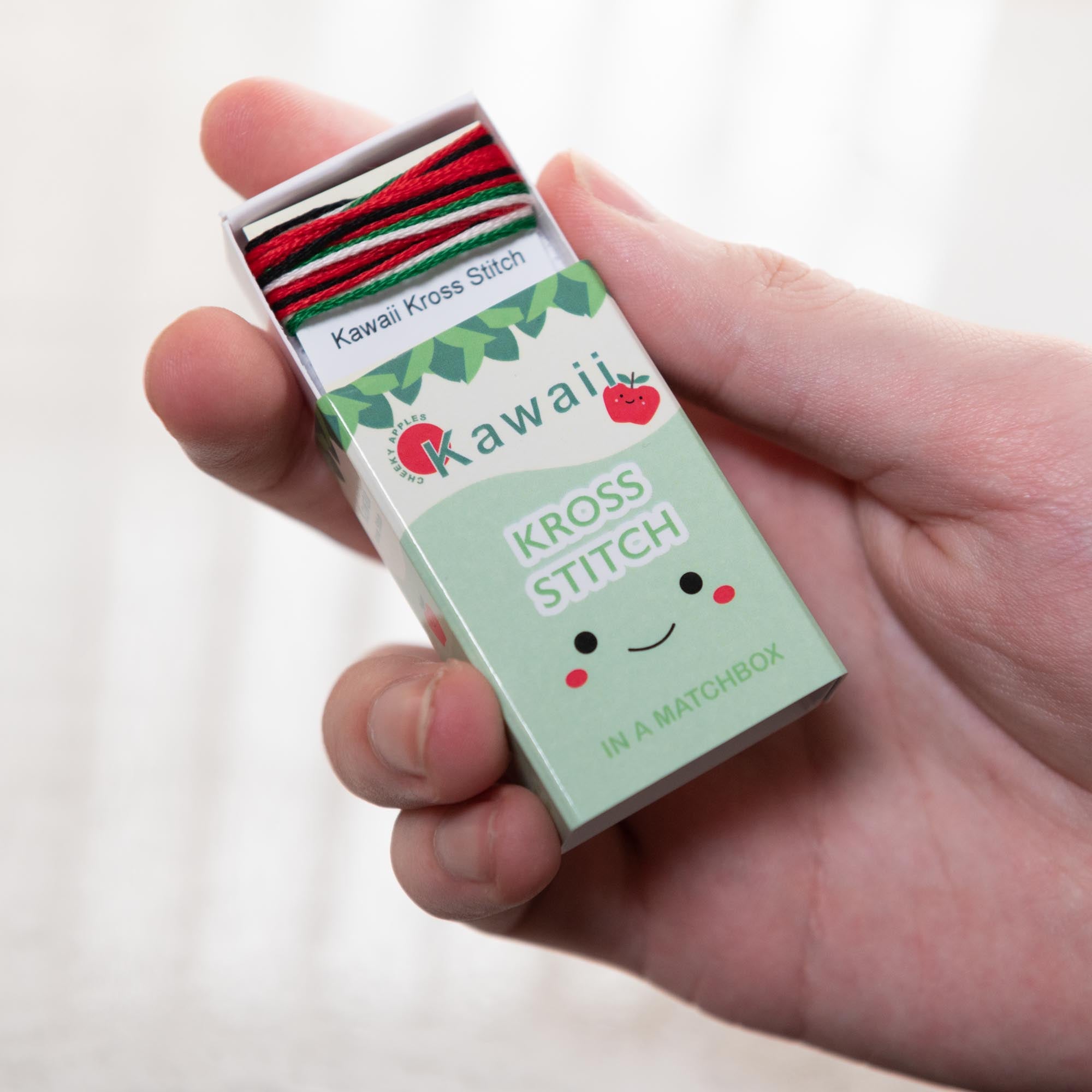Mini Cross Stitch Kit With Kawaii Apple In A Matchbox