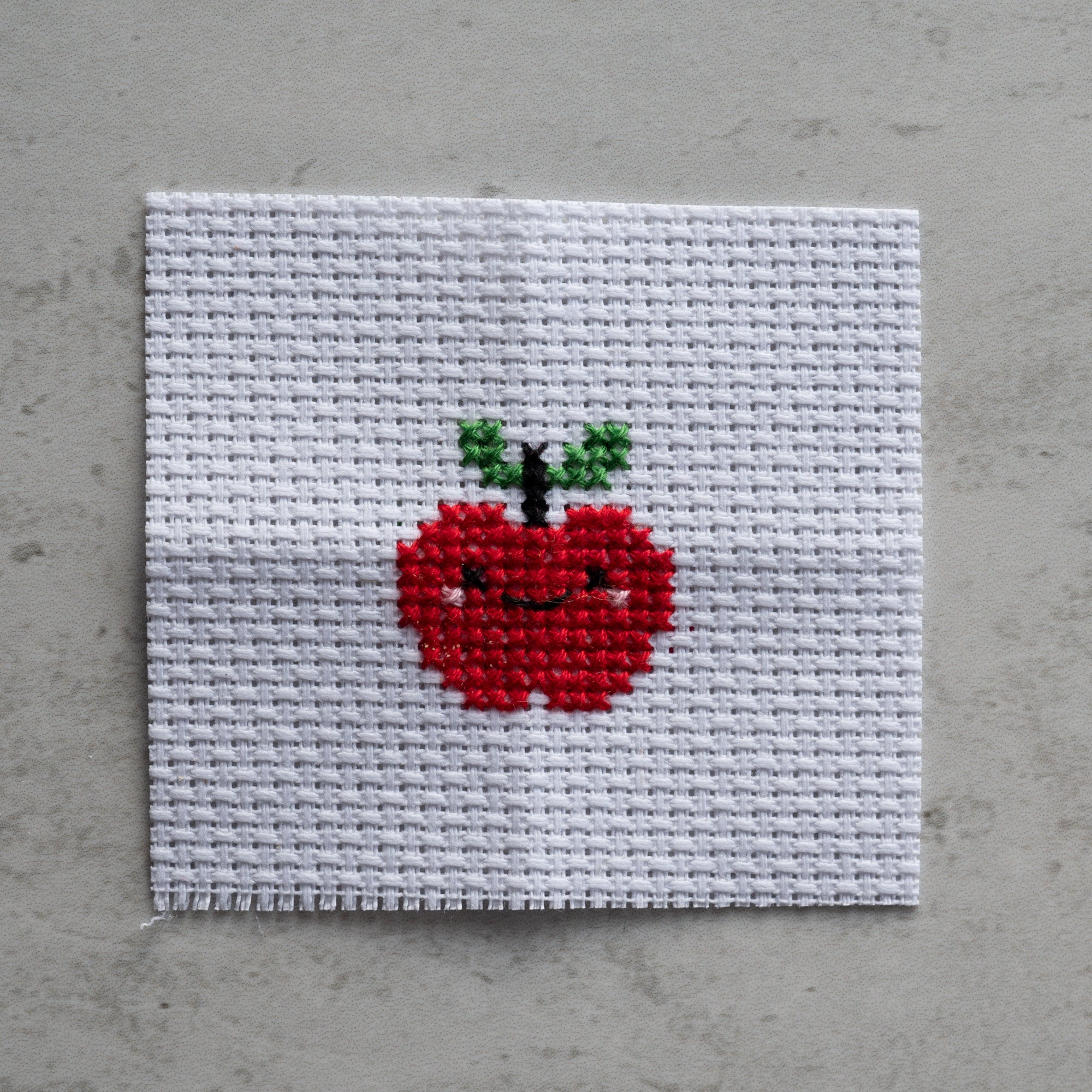Mini Cross Stitch Kit With Kawaii Apple In A Matchbox