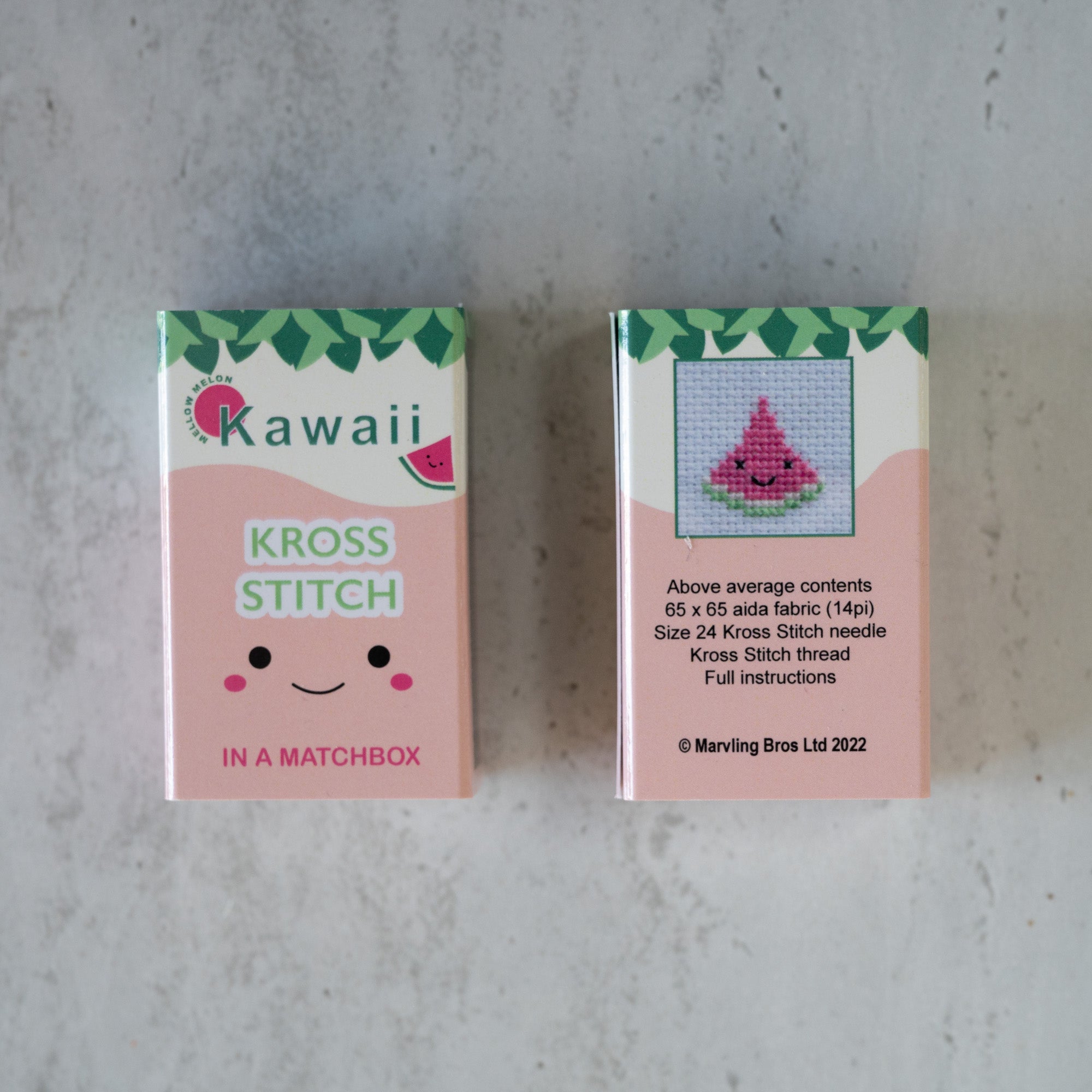 Mini Cross Stitch Kit With Kawaii Watermelon In A Matchbox