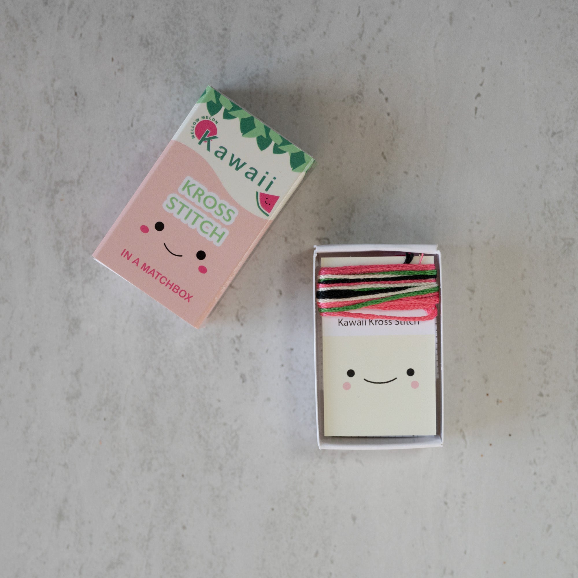 Mini Cross Stitch Kit With Kawaii Watermelon In A Matchbox
