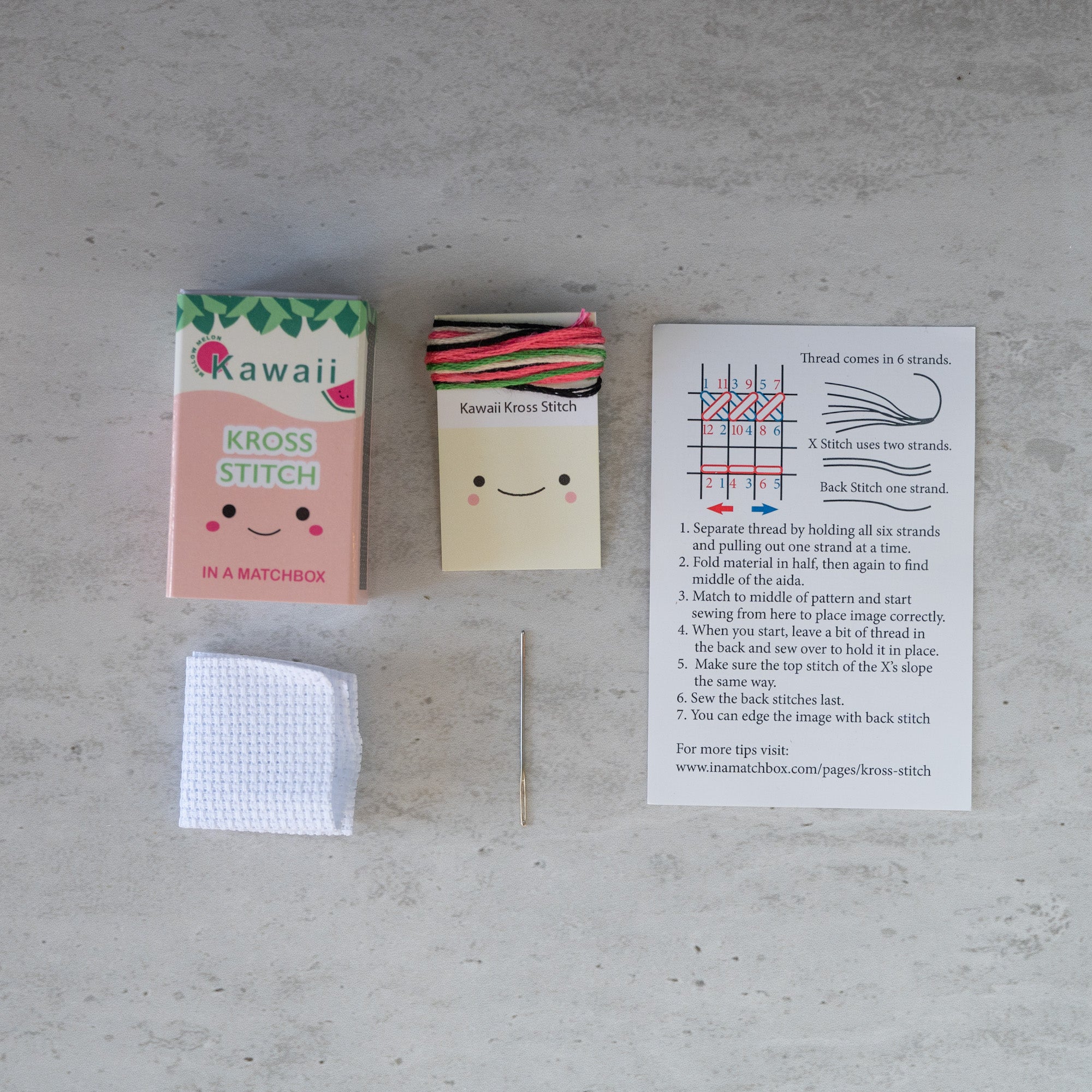 Mini Cross Stitch Kit With Kawaii Watermelon In A Matchbox