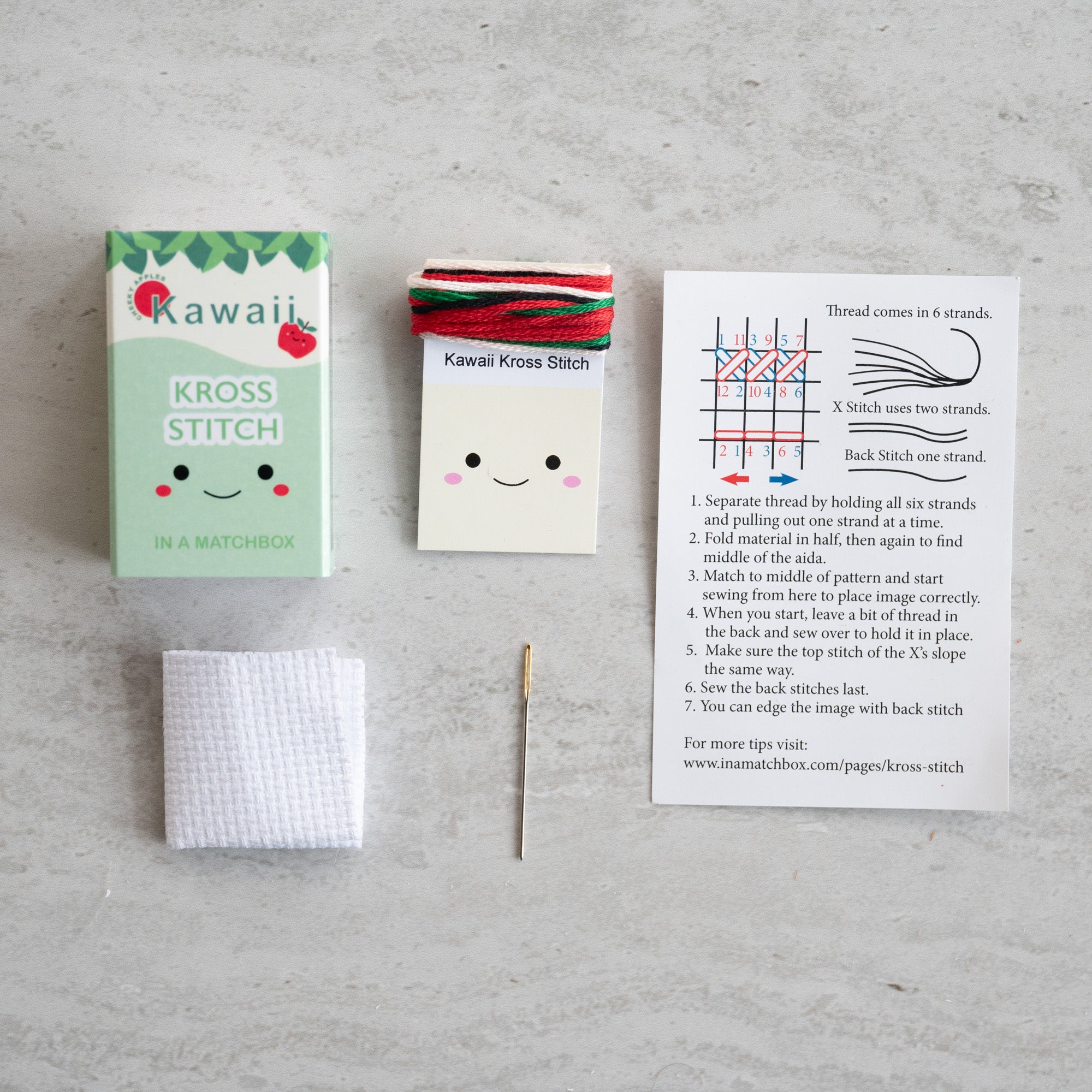 Mini Cross Stitch Kit With Kawaii Apple In A Matchbox