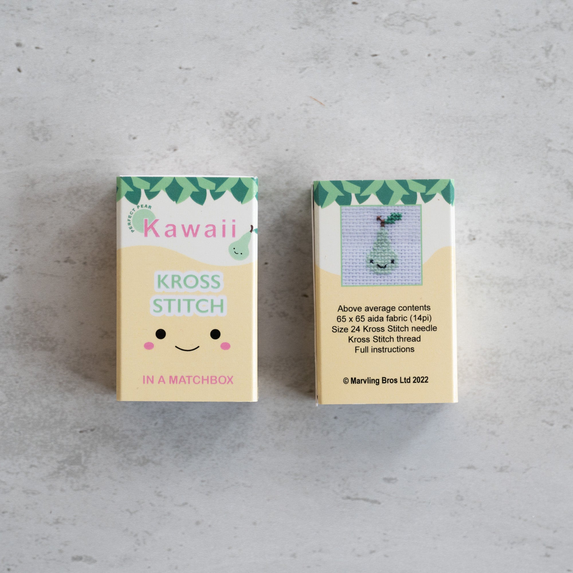 Mini Cross Stitch Kit With Kawaii Pear In A Matchbox