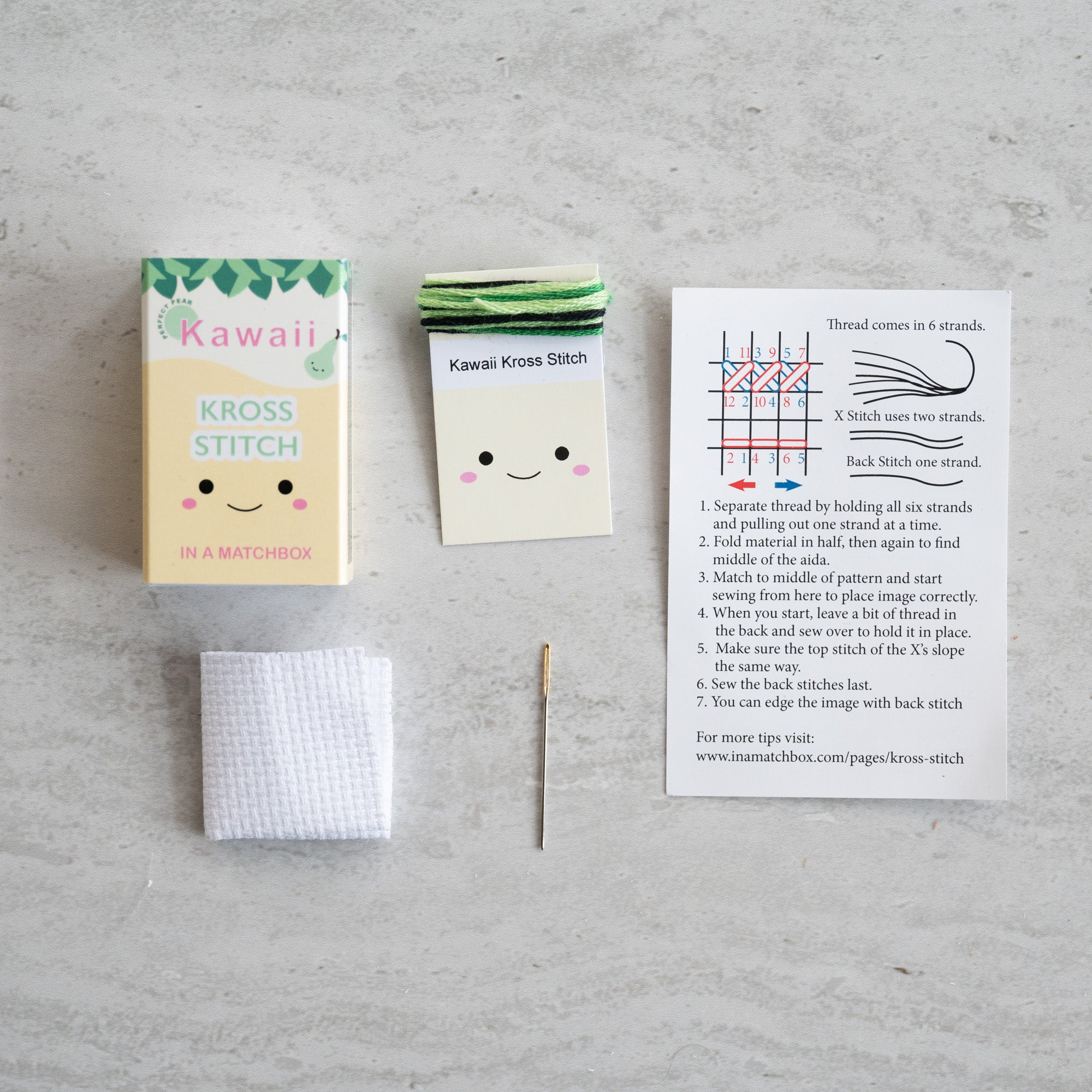 Mini Cross Stitch Kit With Kawaii Pear In A Matchbox