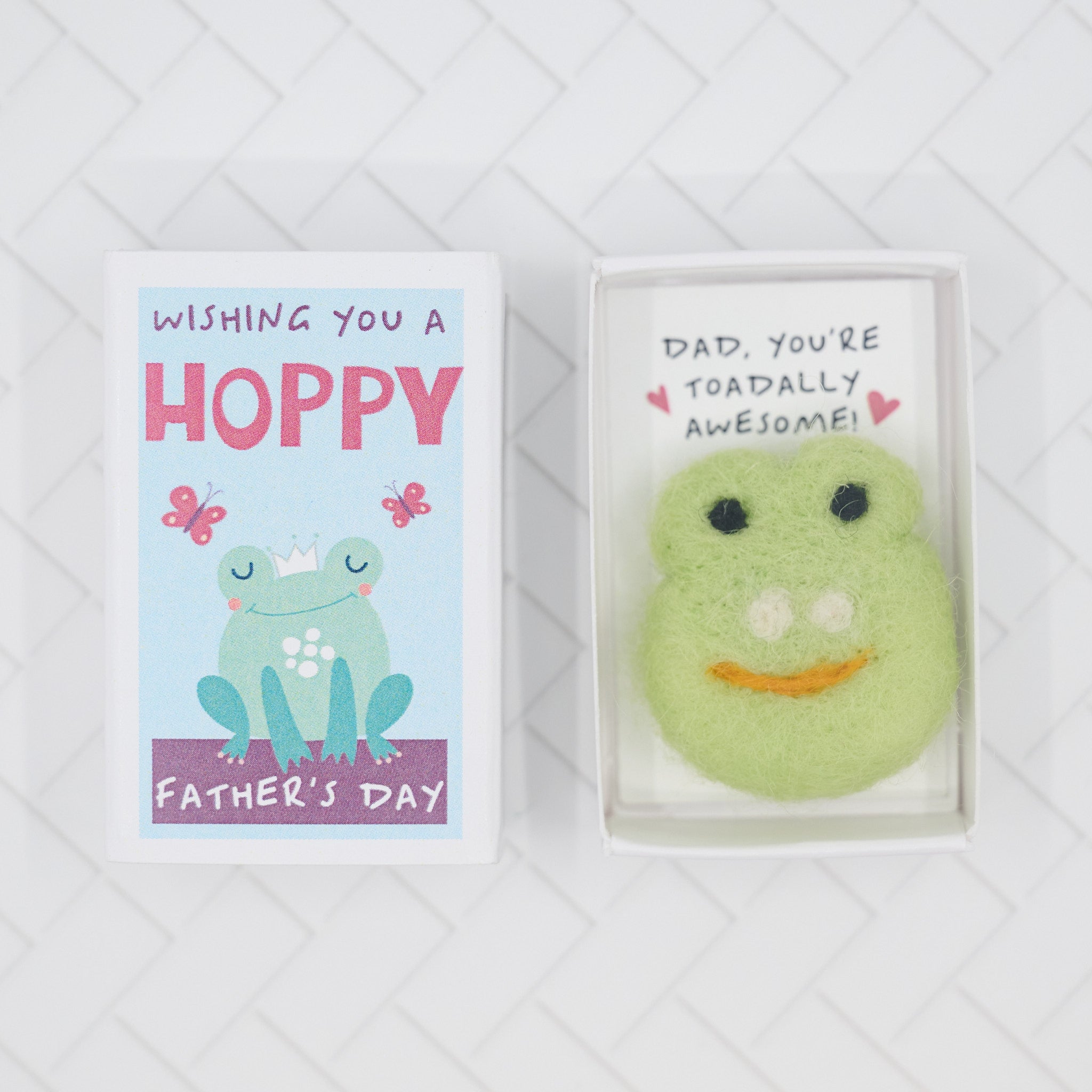 Hoppy Father's Day Wool Felt Frog In A Matchbox