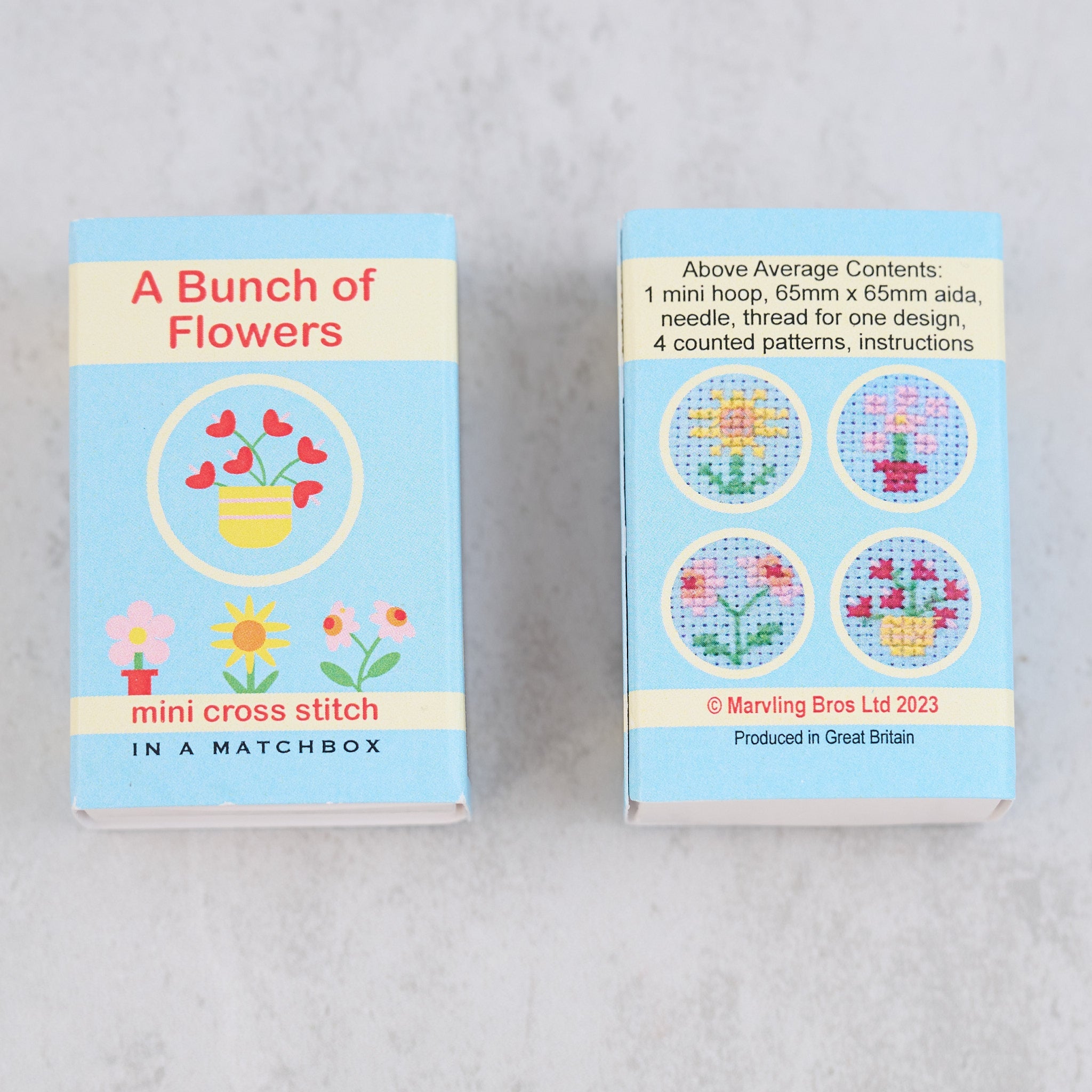 Bunch of Flowers Mini Cross Stitch Kit With Hoop In A Matchbox