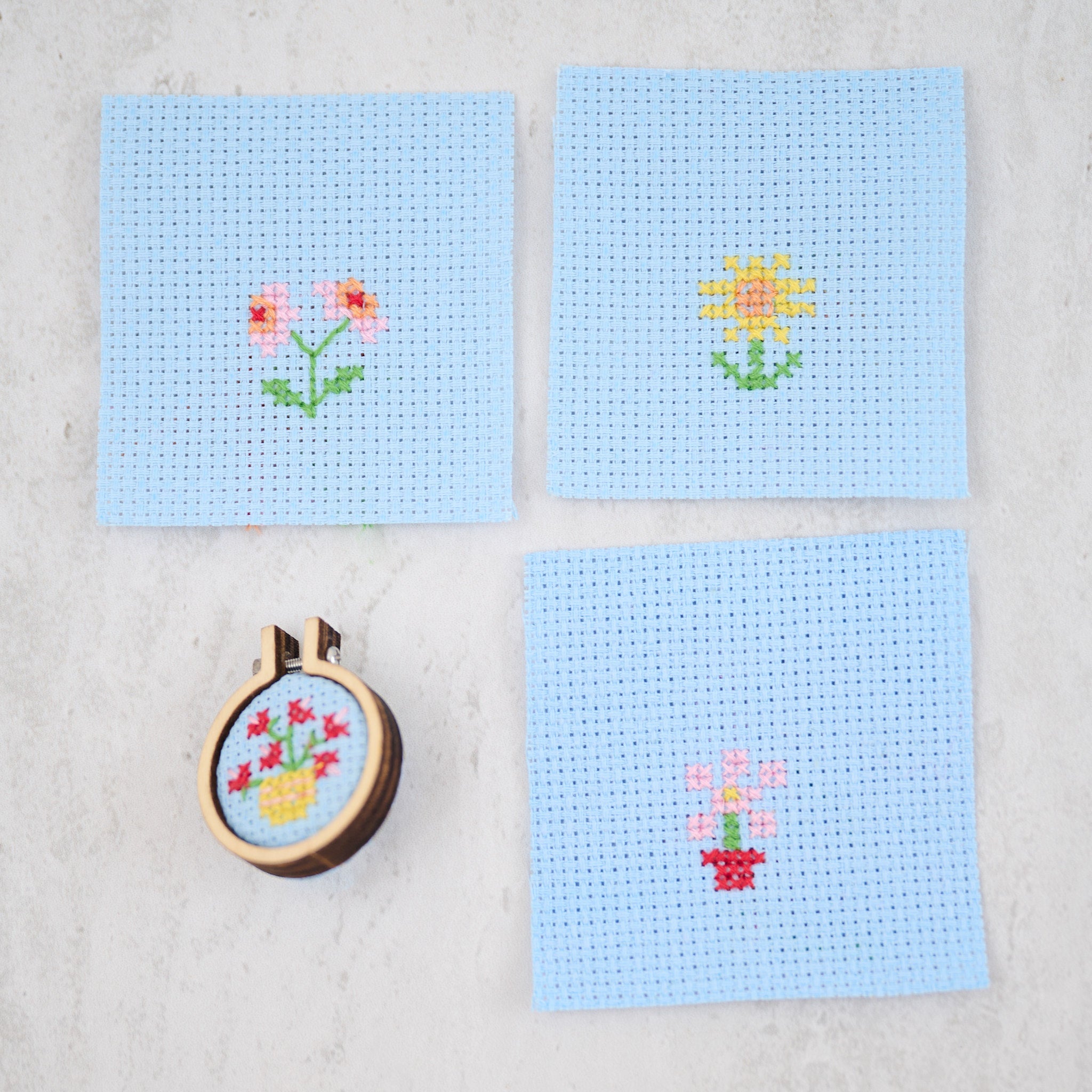 Bunch of Flowers Mini Cross Stitch Kit With Hoop In A Matchbox