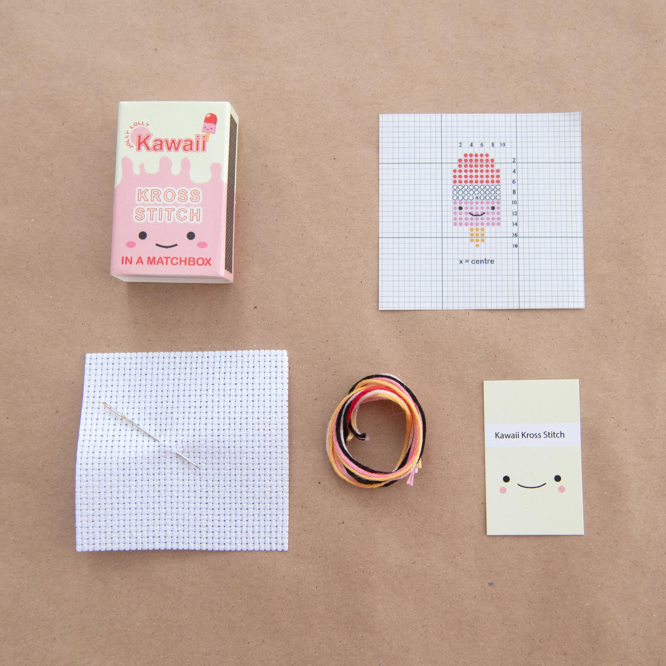 Mini Cross Stitch Kit With Kawaii Ice Lolly In A Matchbox
