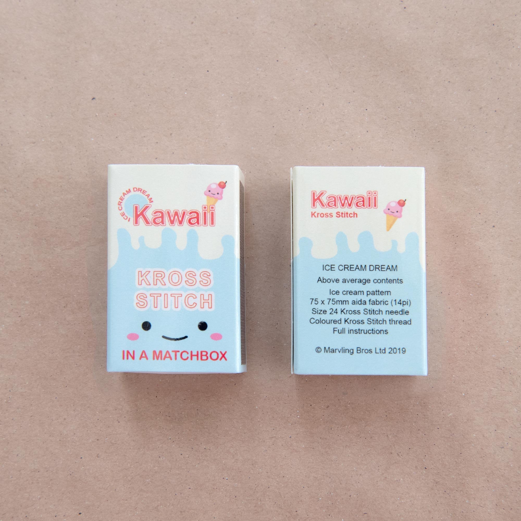 Mini Cross Stitch Kit With Kawaii Ice Cream In A Matchbox