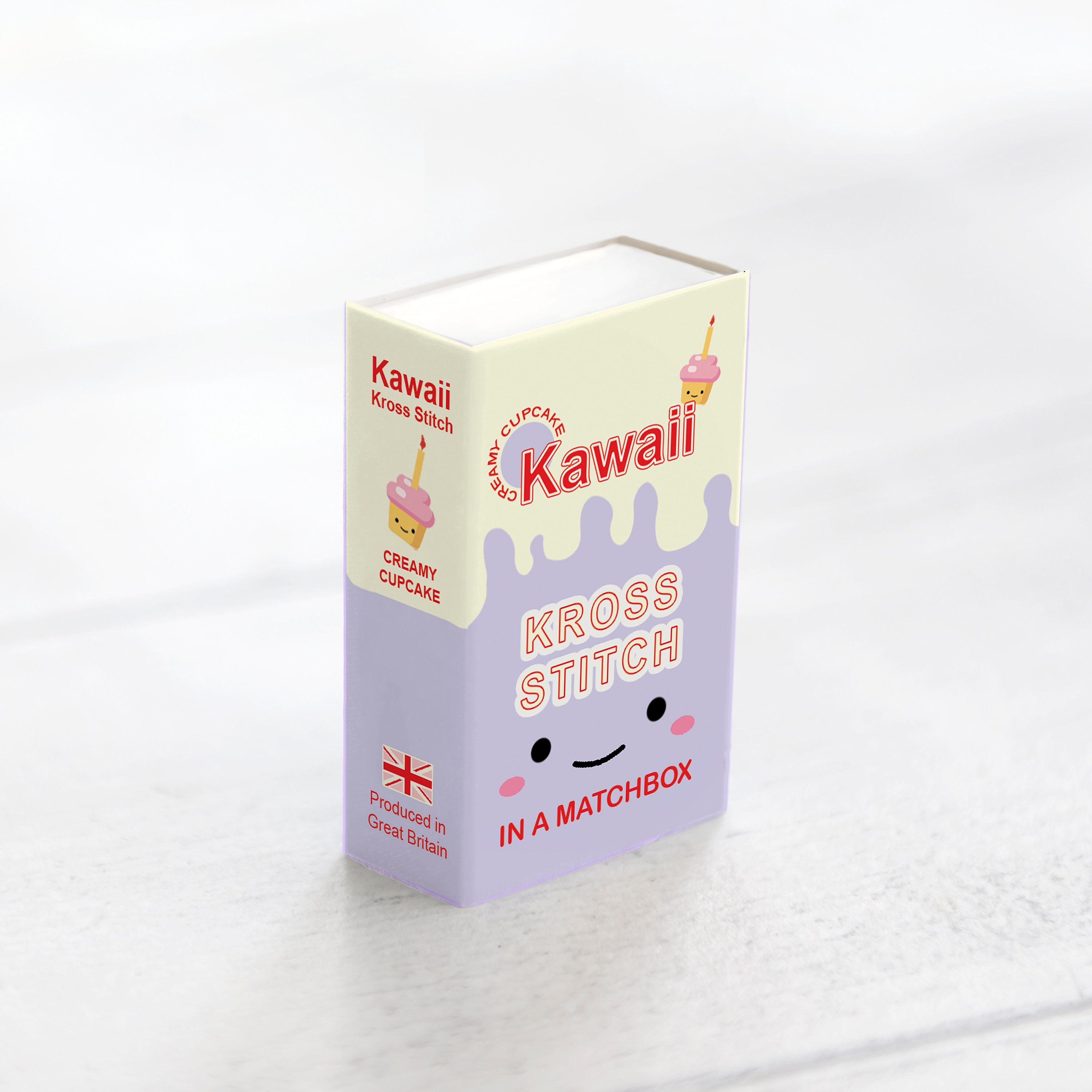 Mini Cross Stitch Kit With Kawaii Cup Cake In A Matchbox