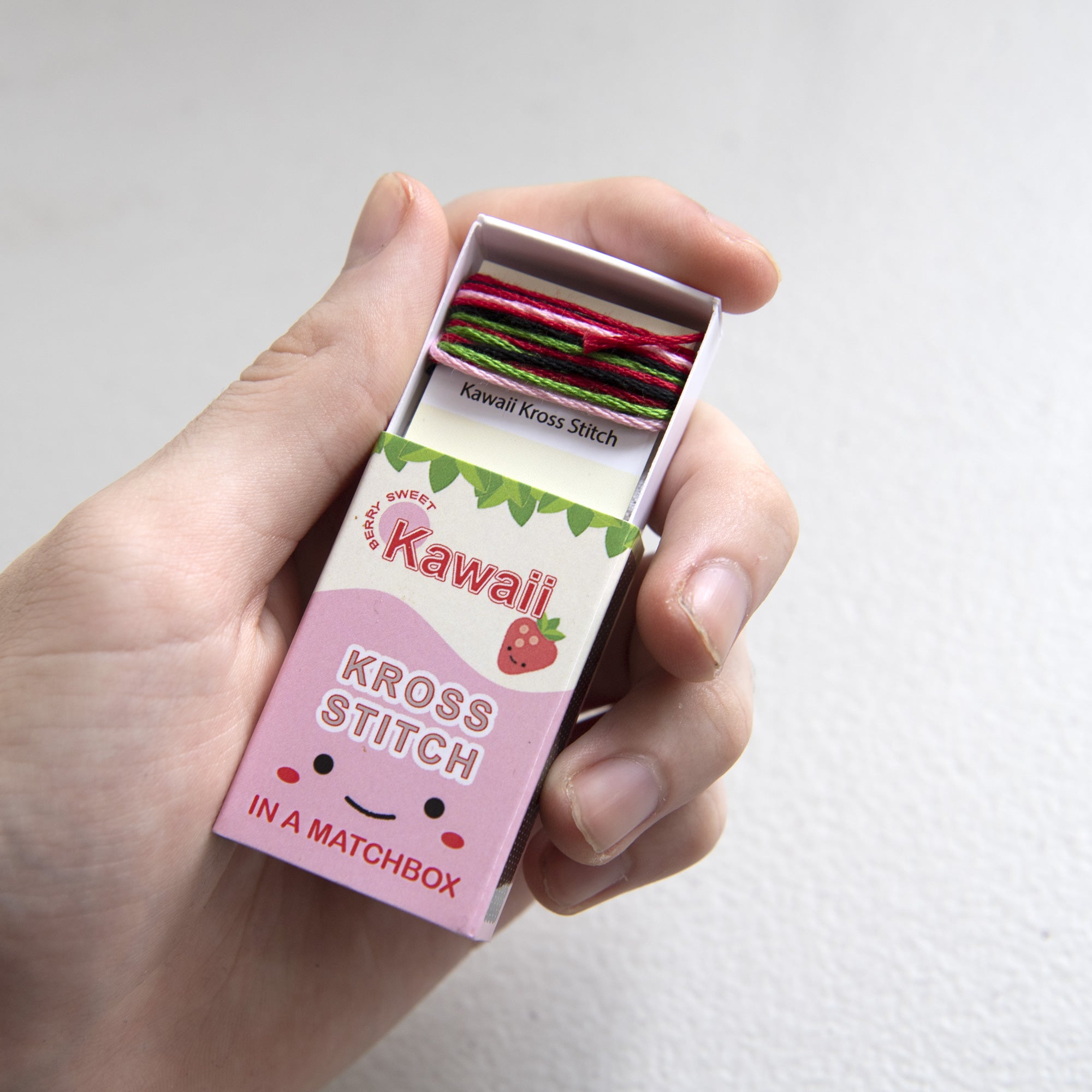 Mini Cross Stitch Kit With Kawaii Strawberry In A Matchbox