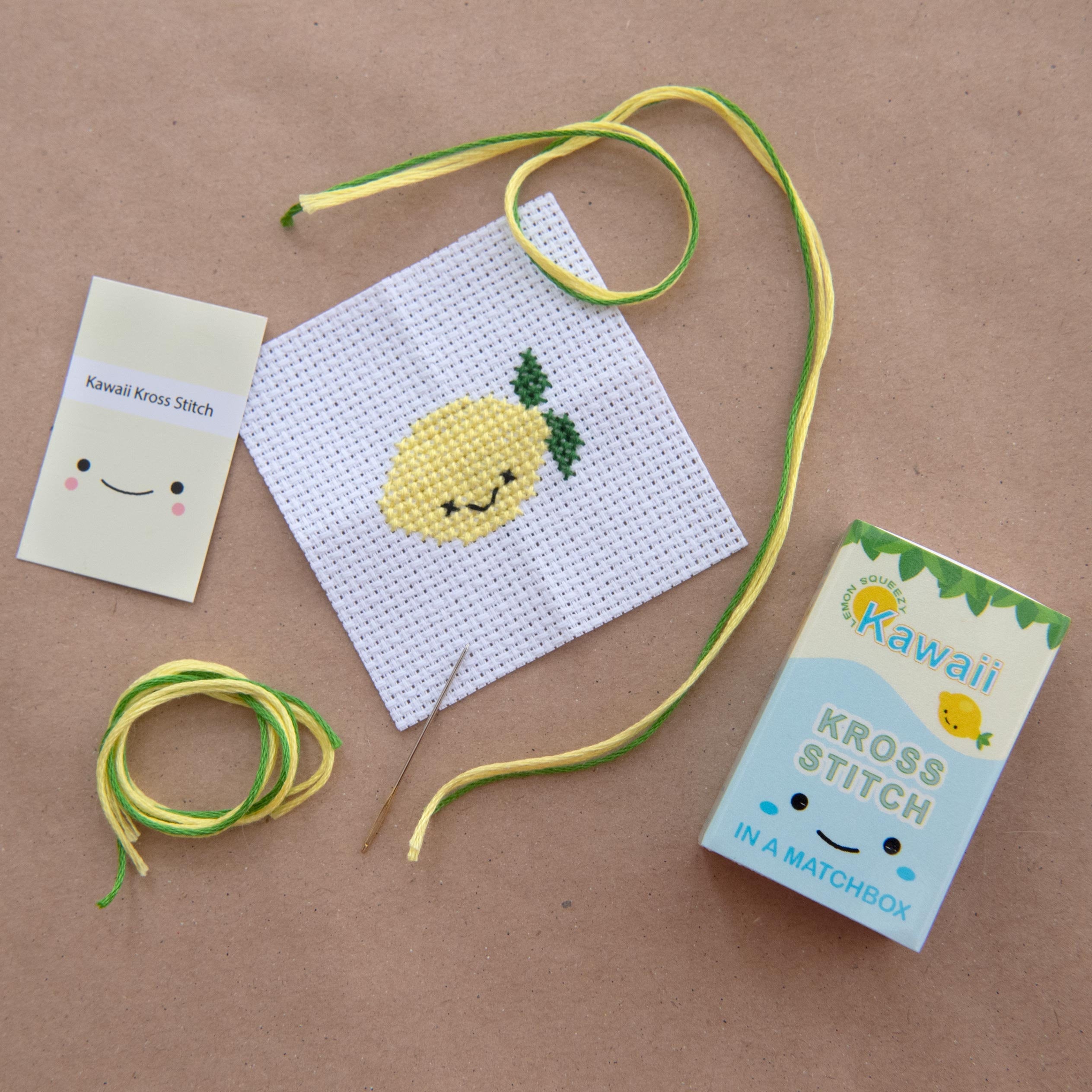 Mini Cross Stitch Kit With Kawaii Lemon In A Matchbox