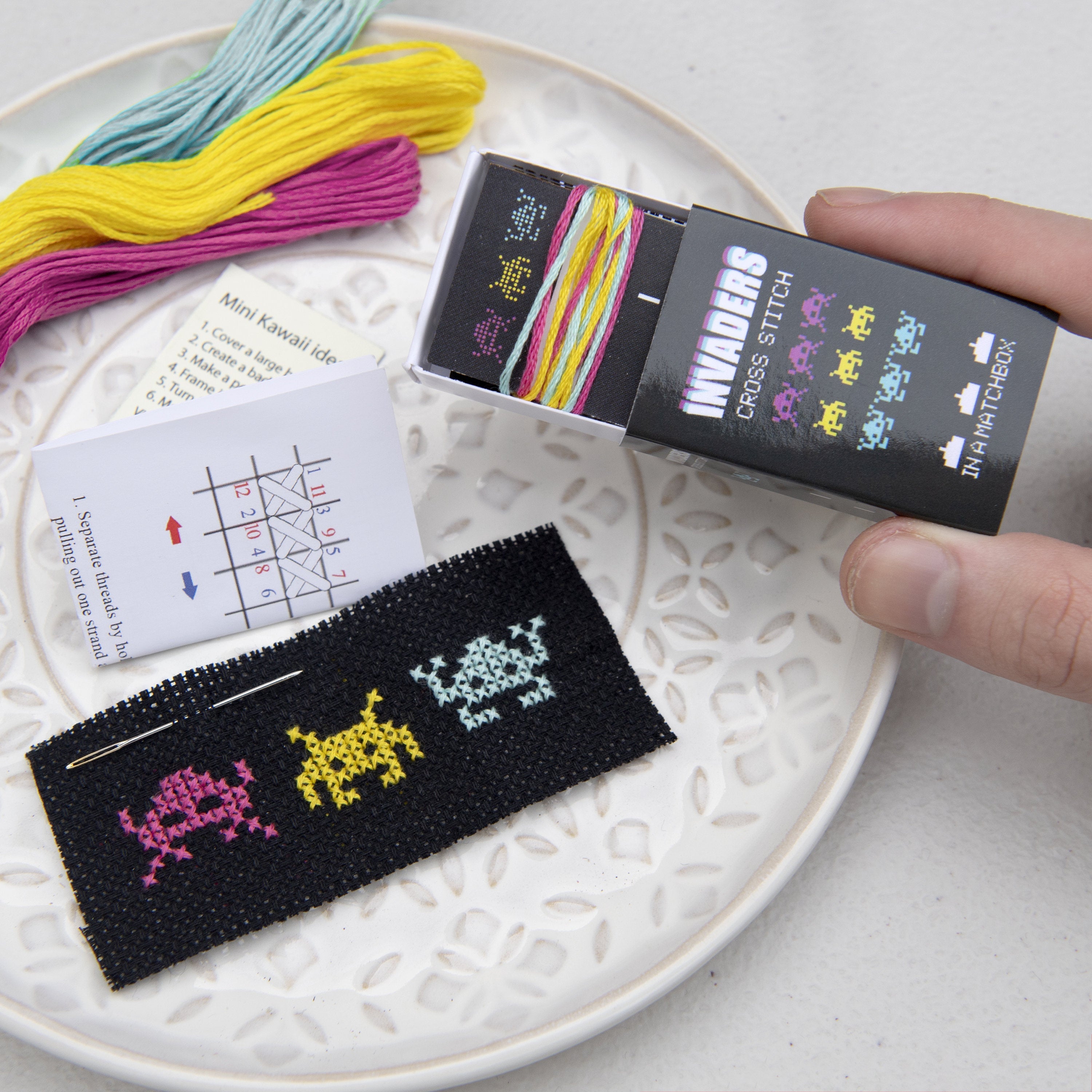 Space Invaders Cross Stitch CMYK In A Matchbox