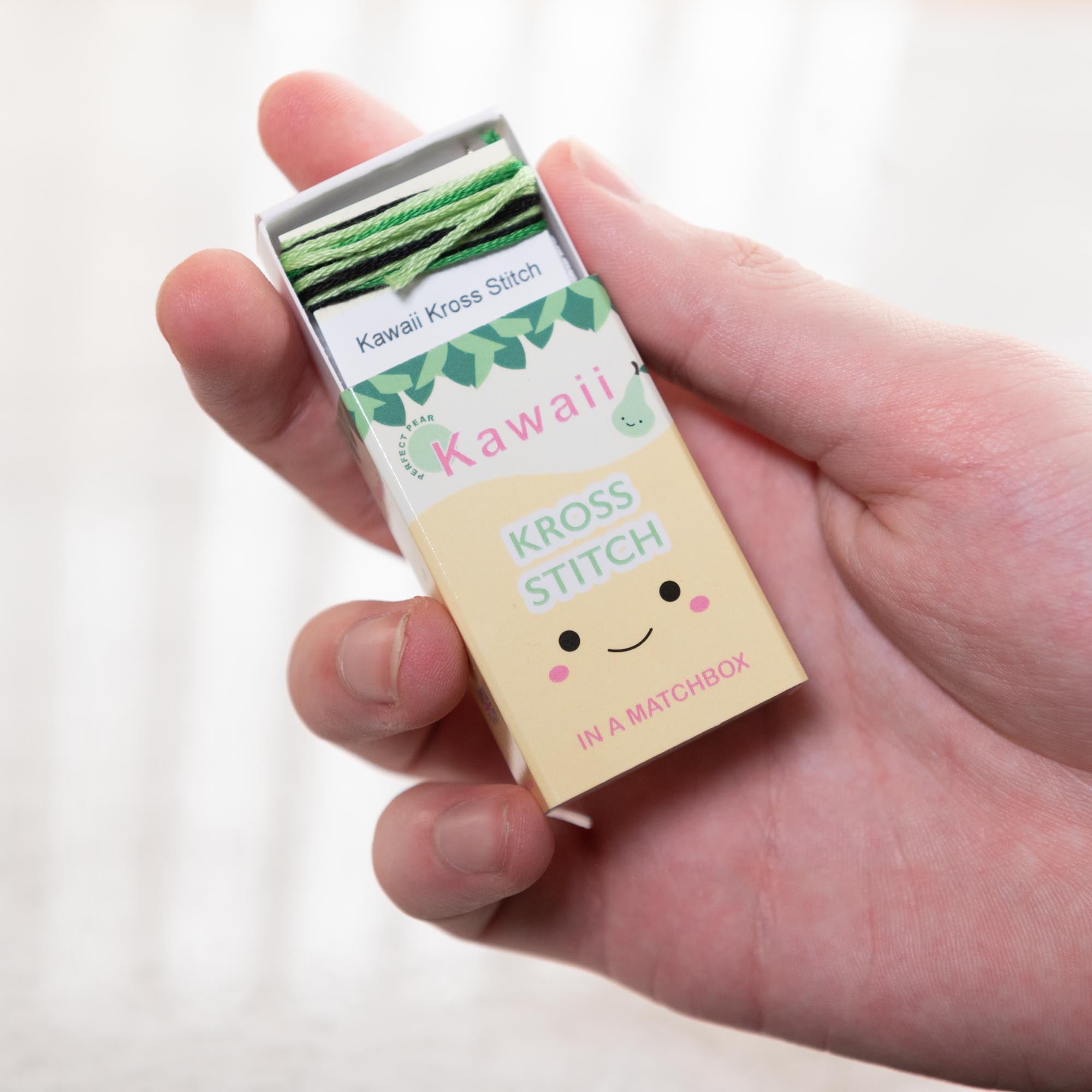 Mini Cross Stitch Kit With Kawaii Pear In A Matchbox