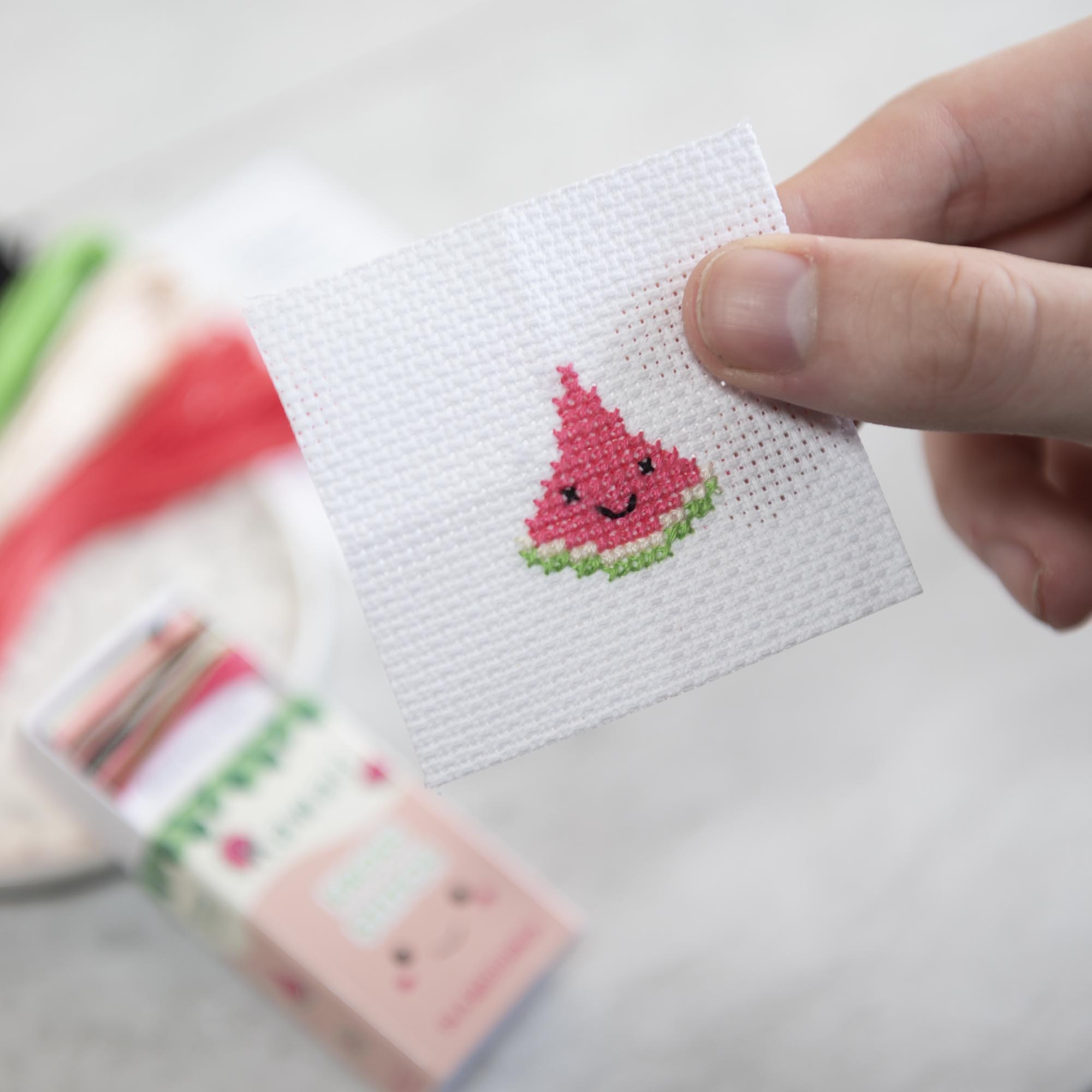 Mini Cross Stitch Kit With Kawaii Watermelon In A Matchbox