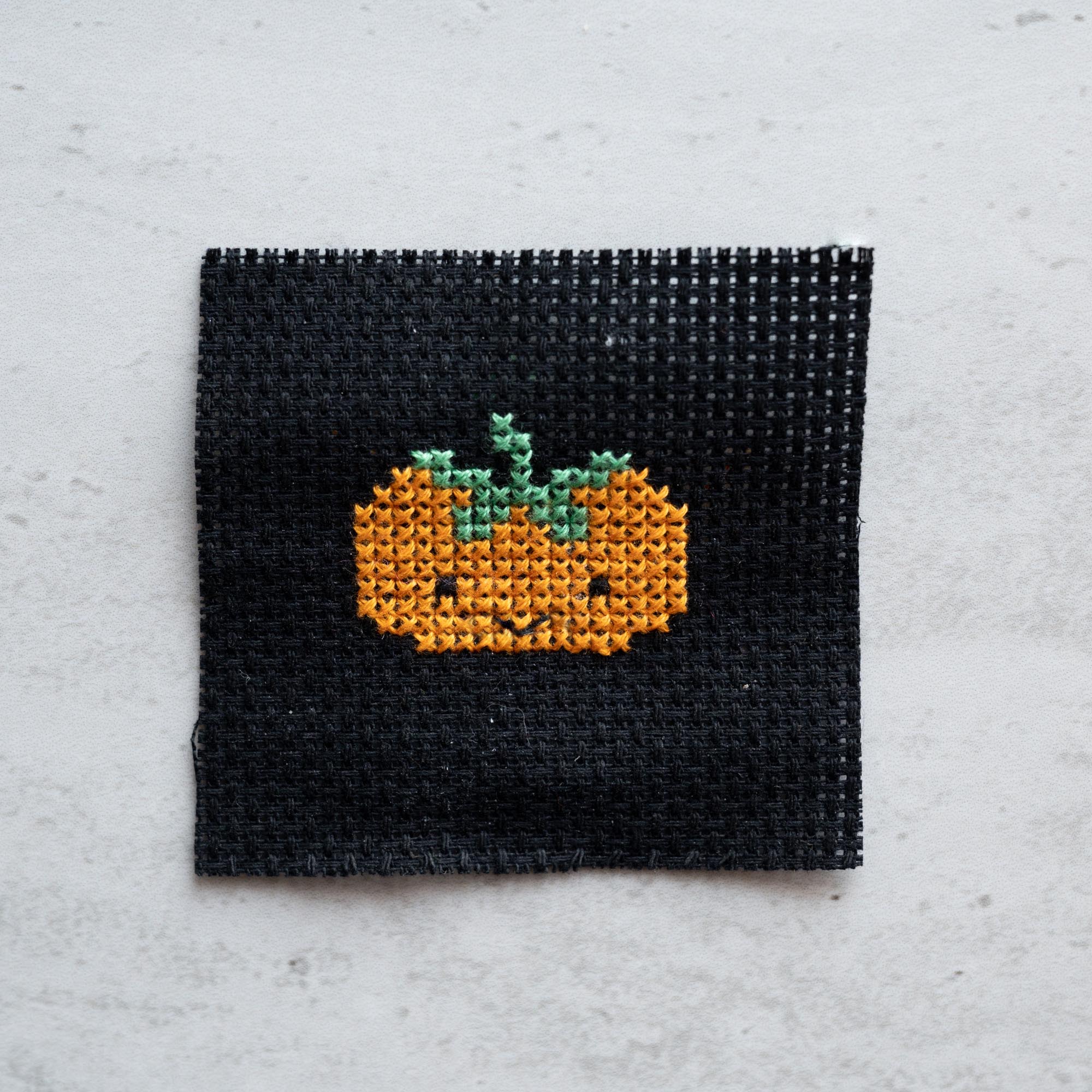Mini Cross Stitch Kit With Kawaii Halloween Pumpkin In A Matchbox