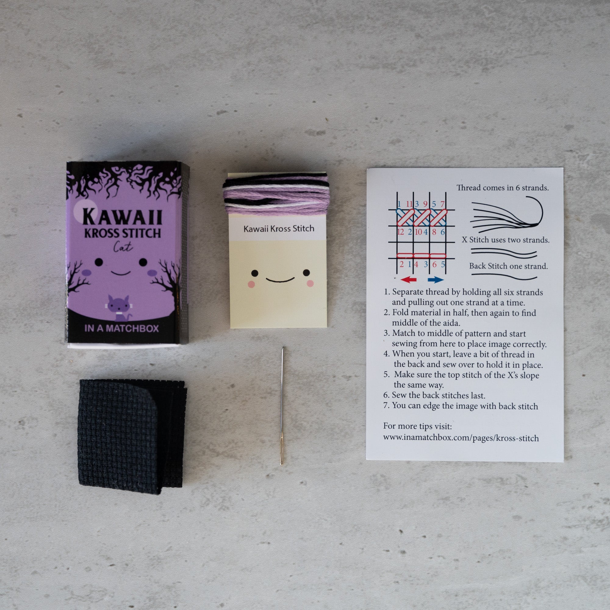Mini Cross Stitch Kit With Kawaii Halloween Cat In A Matchbox