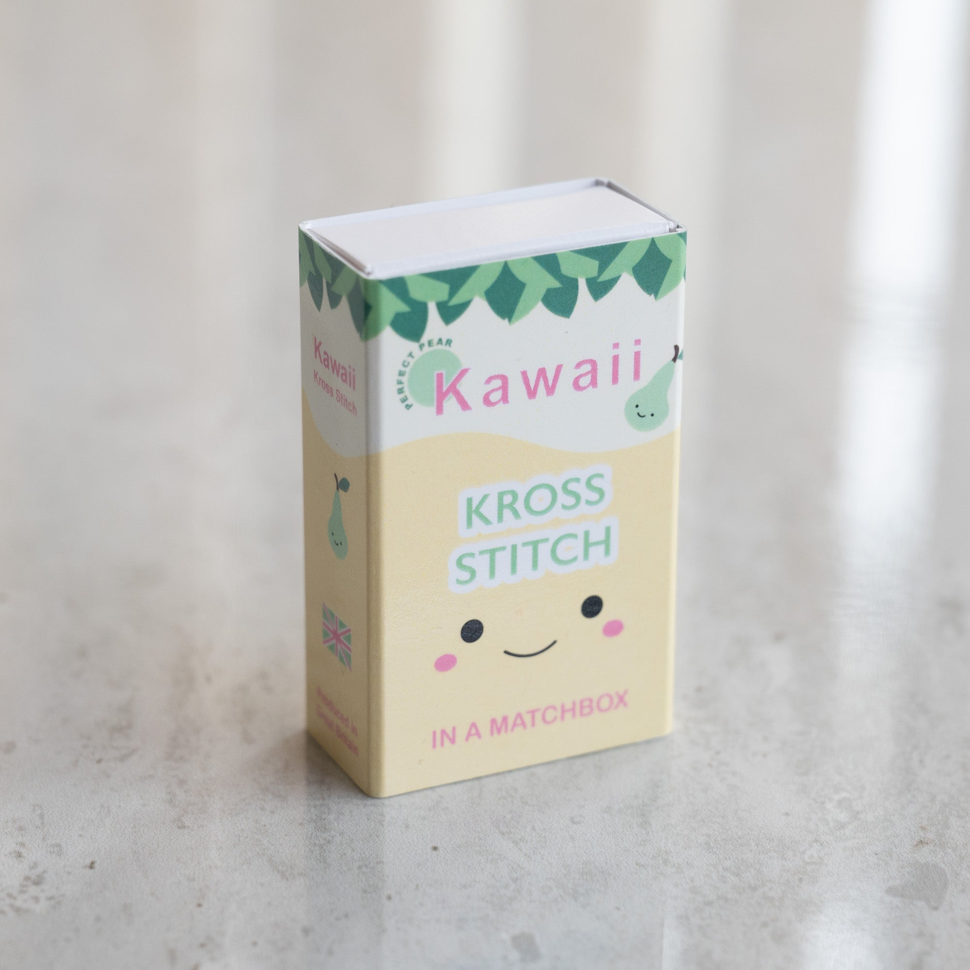 Mini Cross Stitch Kit With Kawaii Pear In A Matchbox