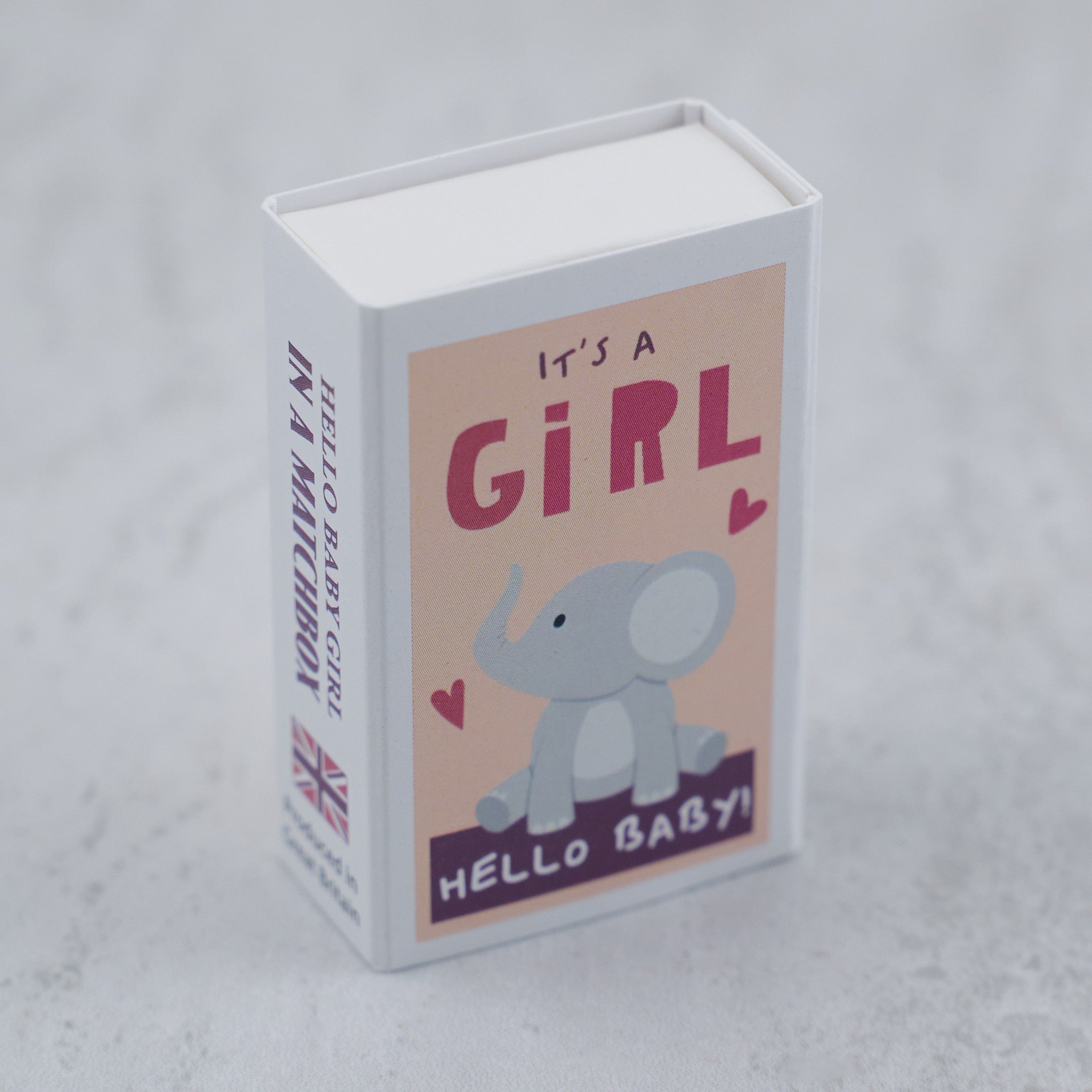 It's A Girl Wool Felt Elephant In A Matchbox